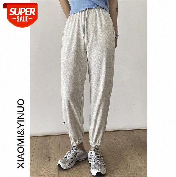 

[ou fan] 7896 sports pants women's loose-fitting straight leg korean casual wide-leg cropped trousers #3d1c, Black;gray