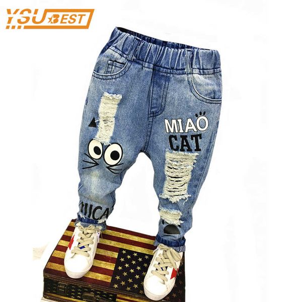 

baby boys girls jeans cartoon cat and mouse 2-7yrs boys jeans children clothing kids jeans children casual pants, Blue