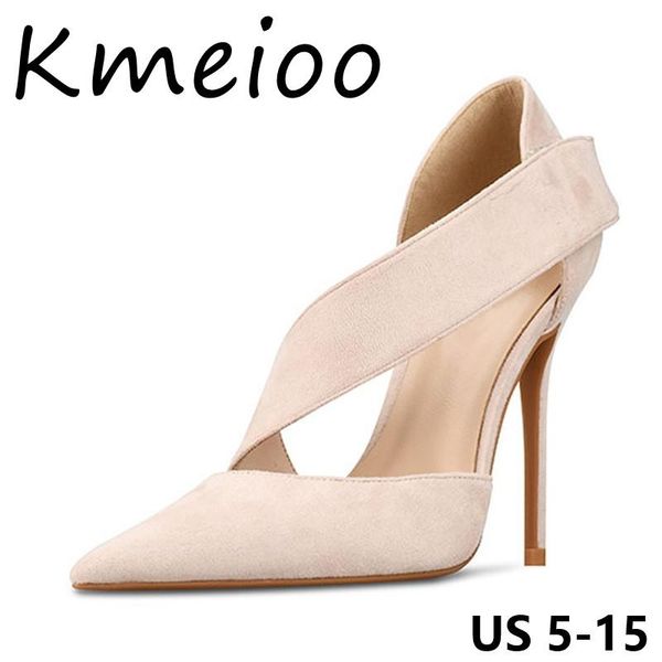 

kmeioo women us 5-15 shoes fashion pointed toe pumps high heels suede stilettos hook loop thin wedding evening 10cm dress, Black