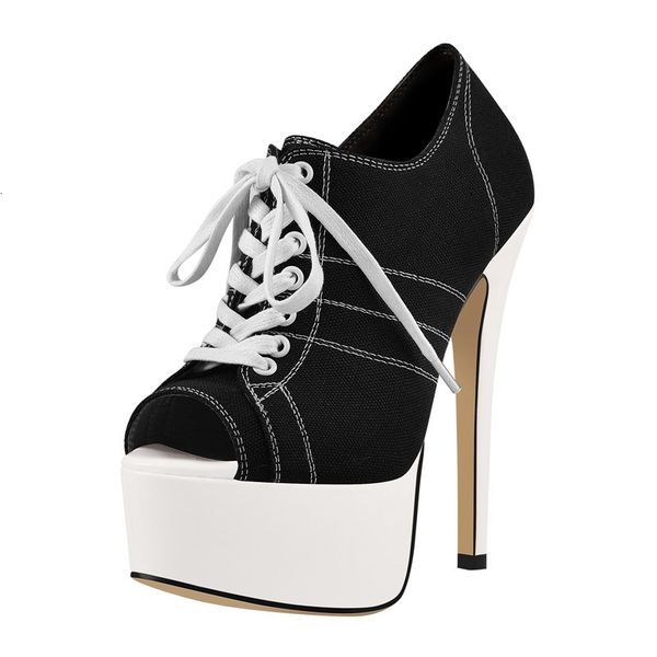 

boots women's platform peep toe high heel ankle booties lace up stiletto boots big size us5~us15, Black