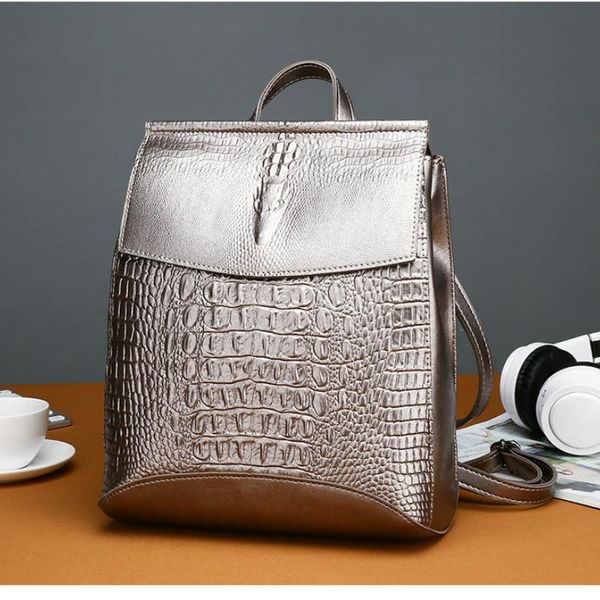 

outdoor bags alligator women backpack 2021 female soft leather travel bag cover simple college girls school