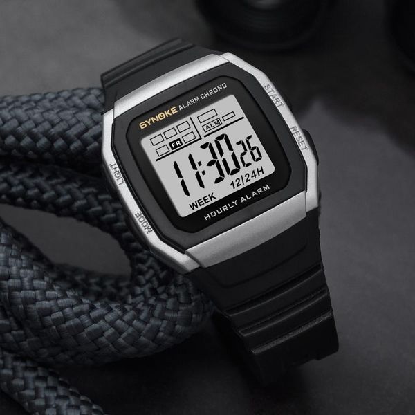 

wristwatches synoke watches mens fashion waterproof men's lcd digital satch date rubber sport wrist watch clock electronic reloj hombre, Slivery;brown