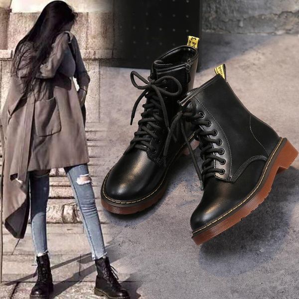 

boots 34 ~43 british motorcycle women shoes brand designer 8 holes lace-up thick platform black flat ankle