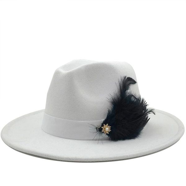 

wide brim hats white wool women feather fedora hat for winter autumn elegantlady floppy cloche men jazz caps, Blue;gray