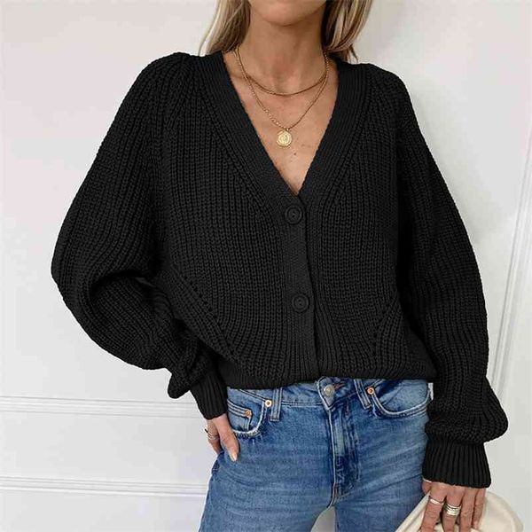 

solid casual oversize warm knitted cardigan women autumn new long sleeve short knitwear winter women sweater 210426, White;black