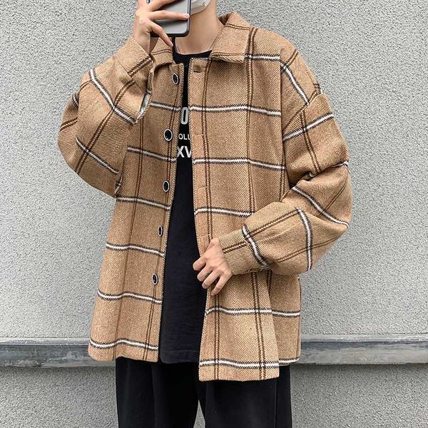 

men's jackets winter mens and coats plaid jacket for men fashion clothes korean style streetwear turn- down collar windbreaker 69j1, Black;brown