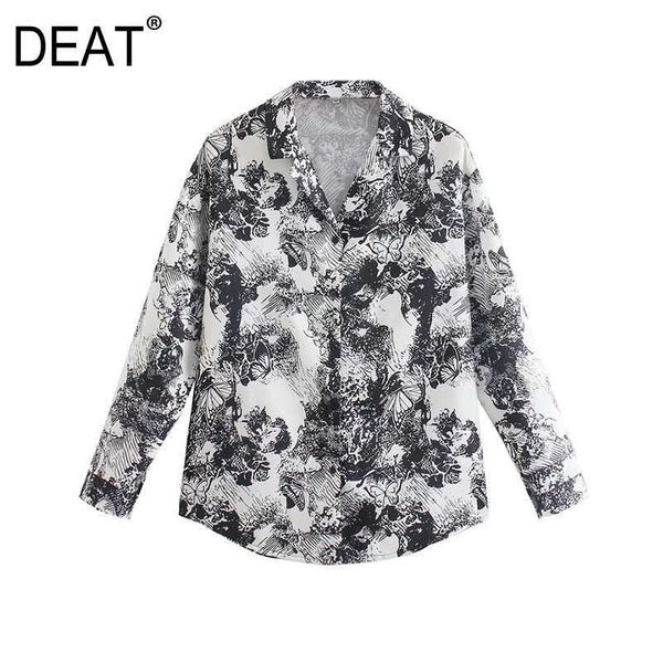 

[deat] summer fashion single-breasted printing long sleeve turn-down collar loose shirt women 13q223 210527, White