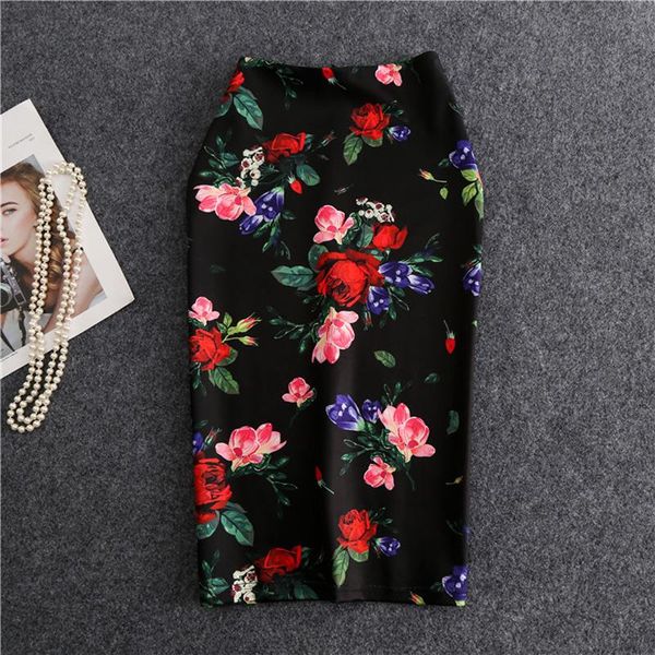 

skirts 2021 women's pencil letters printed graphic summer autumn high waist slit tube faldas woman stretch skirt female, Black