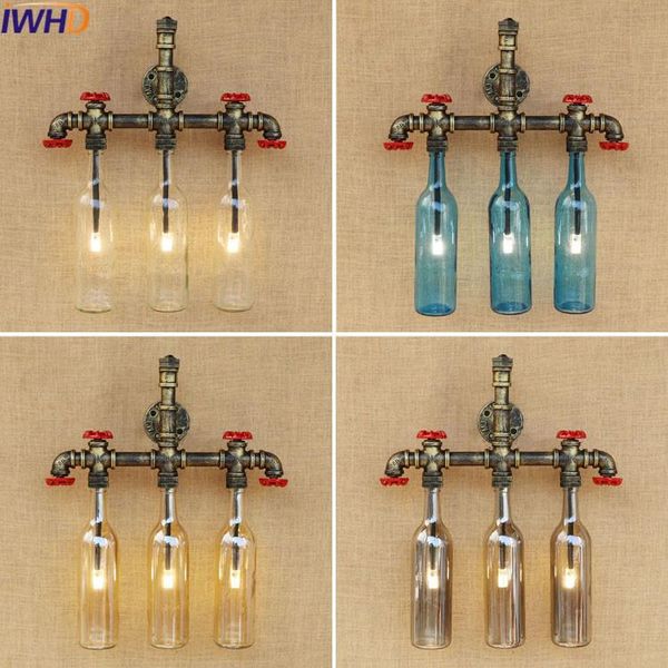 

water pipe light led wall lights vintage e27 plated loft iron lamp retro industrial stair antique glass bottle lamps