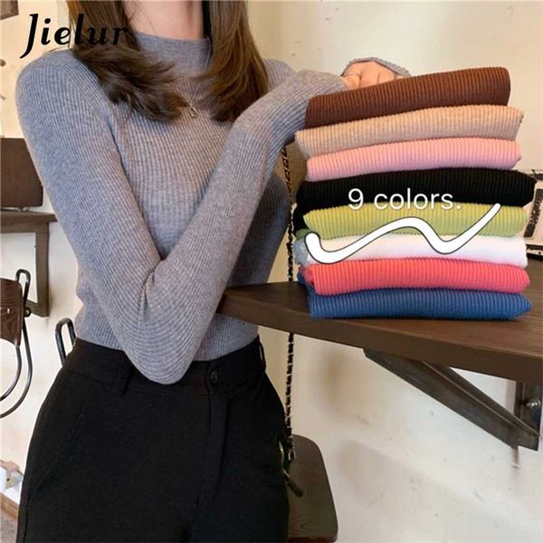 

jielur solid color turtleneck women autumn winter knitted sweaters basic primer pullovers korean sweater slim-fit pullover 211217, White;black