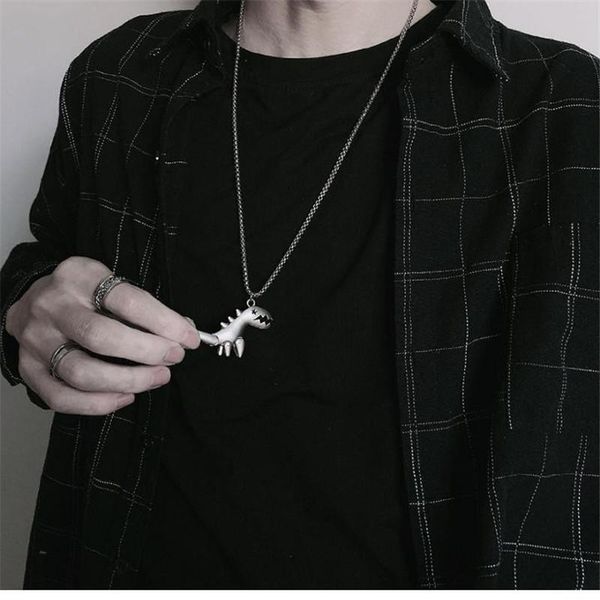 

pendant necklaces stainless steel dinosaur necklace punk neck chain for women men hiphop paired pendants friendship couple gifts, Silver