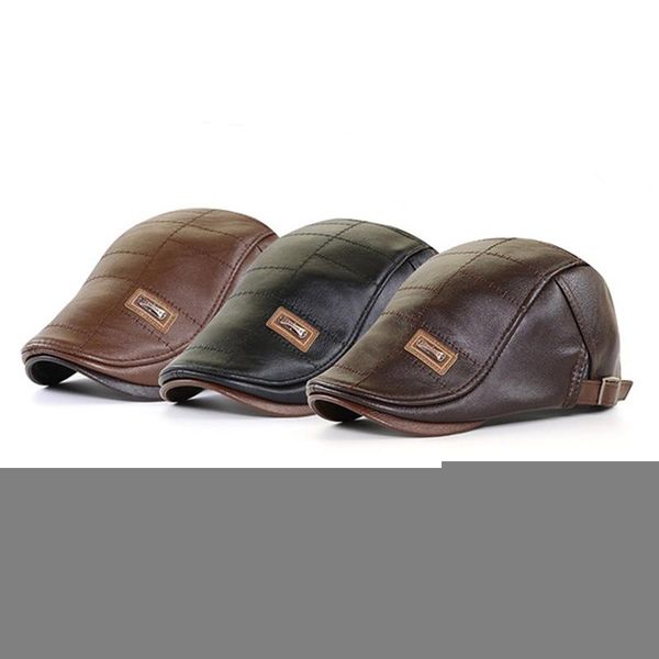 

berets men beret hat leather flat cap warm autumn winter male adjustable gatsby mens retro caps, Blue;gray