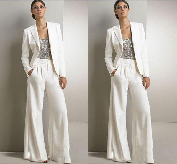 

new bling sequins ivory white pants suits mother of the bride dresses formal chiffon tuxedos women party wear new fashion modest, Black;red
