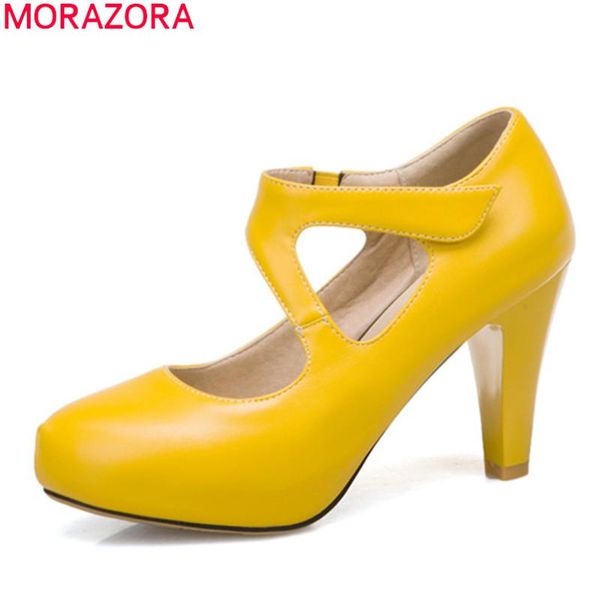 

dress shoes morazora 2021 plus size 33-48 women pumps thick high heels platform party summer shallow woman black yellow