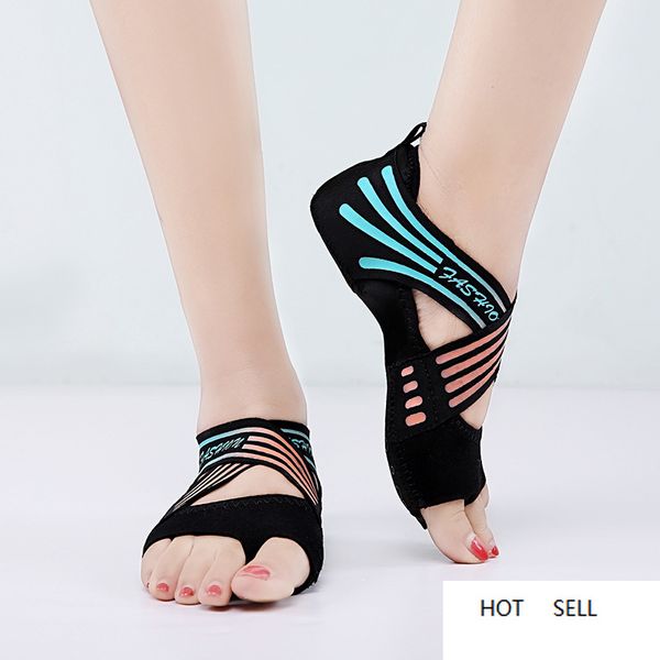 

women's anti-slip fitness dance pilates socks professional indoor yoga sock five toe backless fitness ballet ladies socks, Black