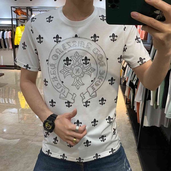 

crosin 2116 2021 european mercerized cotton cross men's round neck short sleeve drill t-shirt brand y6oz, White