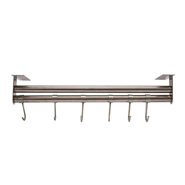 

bathroom shelves wall mounted kitchen cooking utensil holder rack hanging rail shelf with 6 adjustable hooks, stainless steel (40cm)