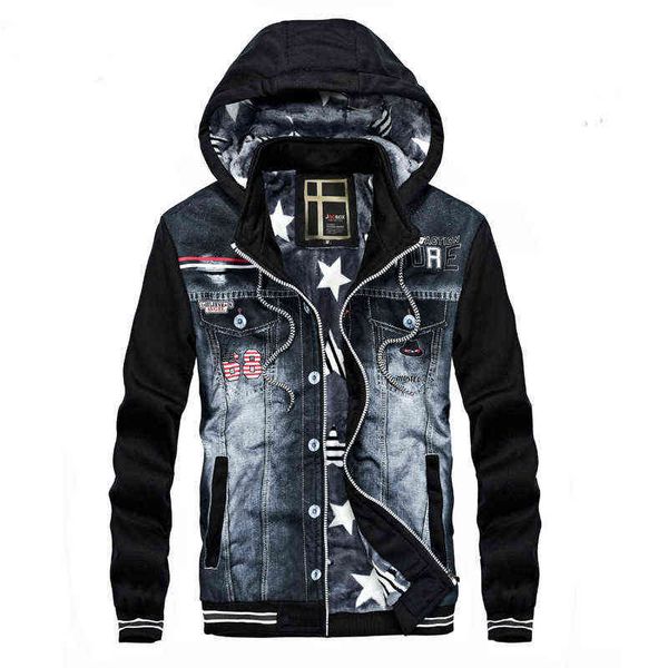 

new men denim jacket fashion cowboy stitching hooded fleece winter jackets coat for coats plus size outwear streetwear, Black;brown