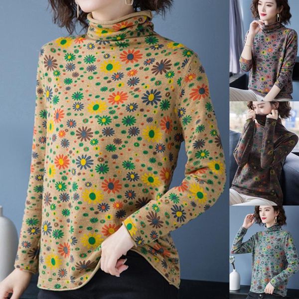 

fashion elegant floral blouse shirt turtleneck tee casual autumn winter ladies female women long sleeve blusas pullover women's blouse, White