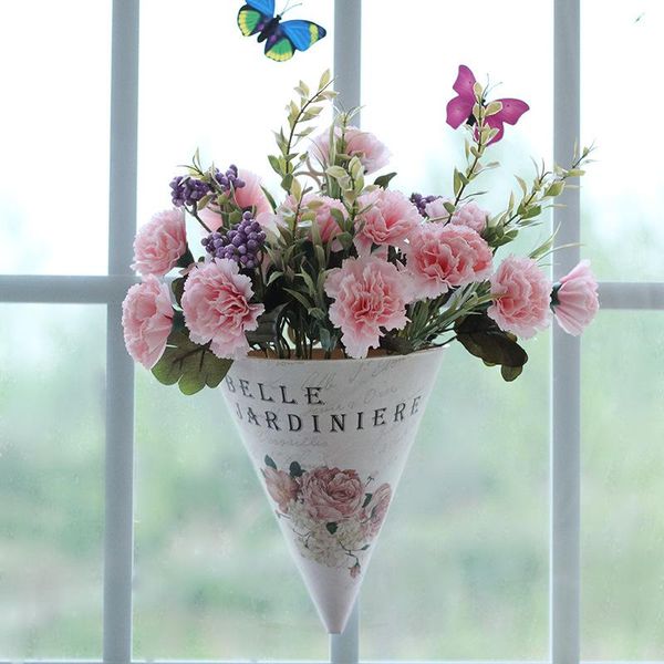 

vases 1pcs plastic wall hanging flower vase decoration home garden basket rural pot decor for wedding