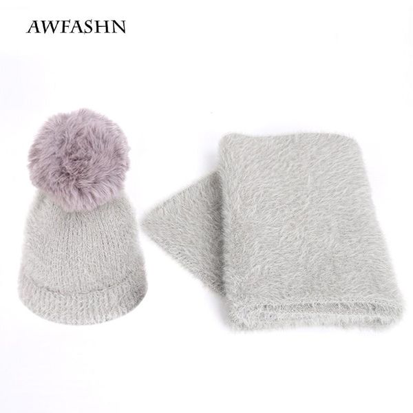 

hats, scarves & gloves sets 2021 angora wool knit scarf beanies hat 2 pieces set winter warm parent-child wear adults children women kids gi, Blue;gray