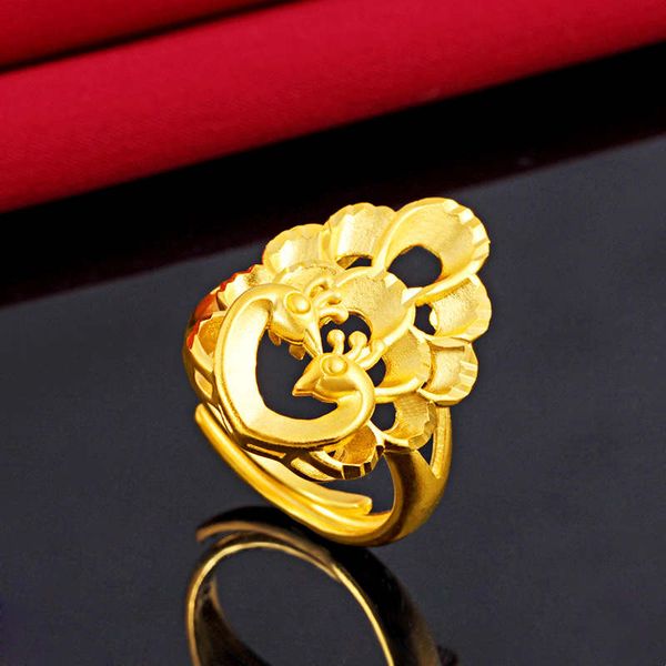 

women's peacock mouth 24k gold plated cluster rings njgr069 fashion wedding gift women yellow gold plate jewelry ring, Golden;silver