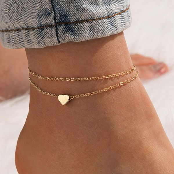 

anklets fashionable double heart - shaped women anklet beach vacation style for bracelet foot leg chain jewelry 2021, Red;blue