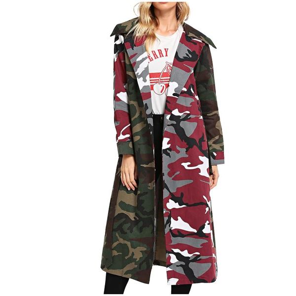 

women's jackets camo jacket vintage printes long female sleeve patchwork camouflage turn-down collar 1119, Black;brown