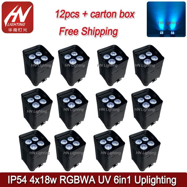 12pcs a batteria luce 4x18w wireless DMX led par RGBWA UV IP54 impermeabile wall washer per esterni wedding dj uplighting