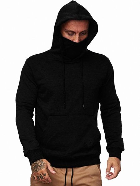 

men solid drawstring hoodie 23xa#, Black