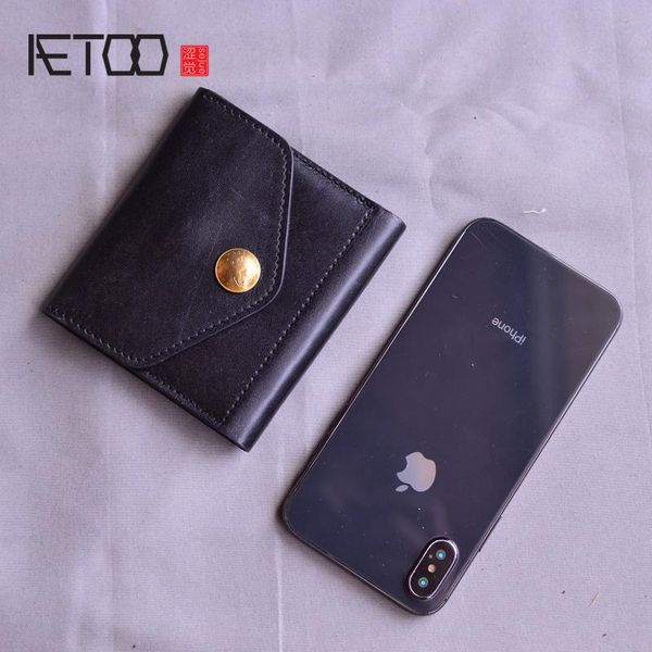 

wallets aetoo vintage leather men's wallets, casual first layer cowhide youth coin purse, Red;black