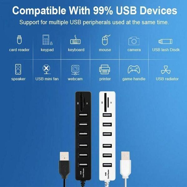 

usb splitter 2.0 hub 2 in 1 card reader sd/tf 6usb+2 extender hub+ q2j4 hubs