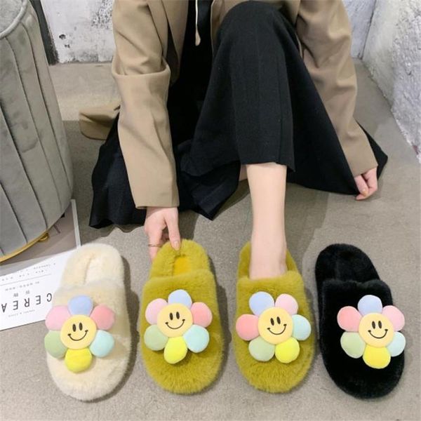

slippers women's flat shoes autumn and winter 2021 korean casual lovely, Black
