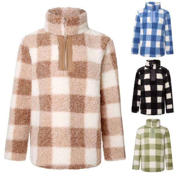 

women's blouse plaid high zip up hoodies clothes, Black