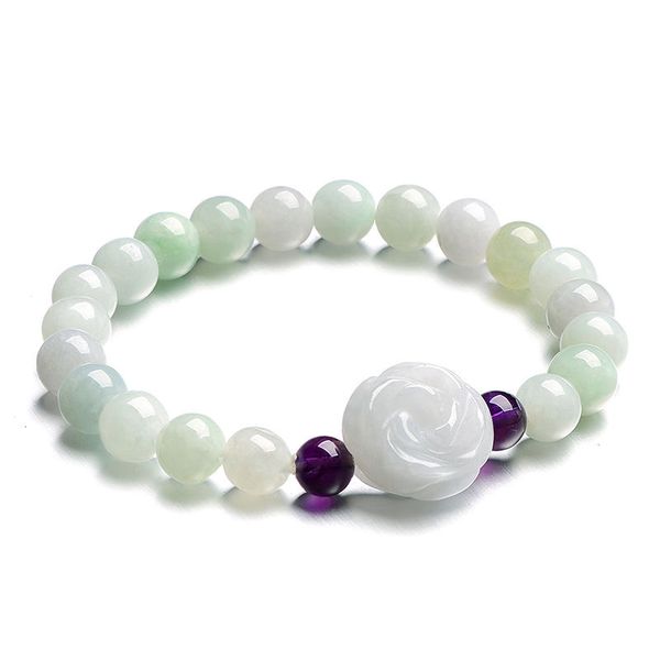 

natural jade emerald 8mm beads rose bracelet adjustable bangle charm jewellery fashion accessories hand-carved man luck amulet, Silver