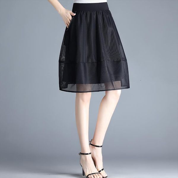 

black gauze summer short organza womens skirt lantern was thin a line half korean style hippie skirts for women