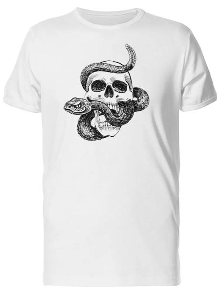 

skull and rattle snake sketch men's tee -image by shutterstock, White;black