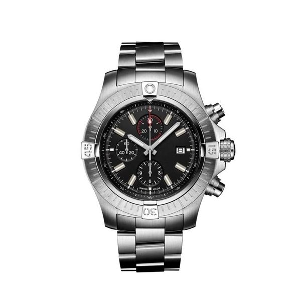 

new super avenger ii 1884 mens watches quartz chronograph stainless steel bracelet sapphire glass black blue leather sport, Slivery;brown