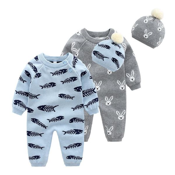 

jumpsuits fall/winter clothing pattern double knit jumpsuit for boys and girls born baby rompers, Blue
