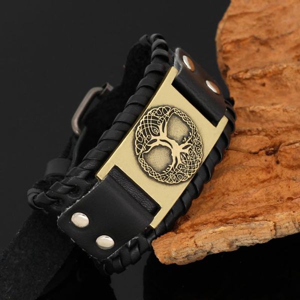 

nodic viking tree of life leather amulet odin bracelet -adjustable size 19-30 cm bangle, Black