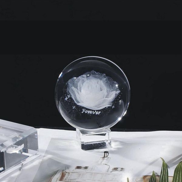 

novelty items 6/8/10cm k9 3d crystal ball glass laser engraved miniature the little prince and rose sphere craft ornament home deco.