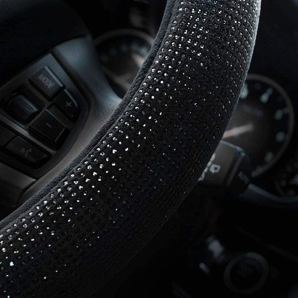 

steering wheel covers universal rhinestones black crystal car cover flannel steering-wheel auto accessories case styling