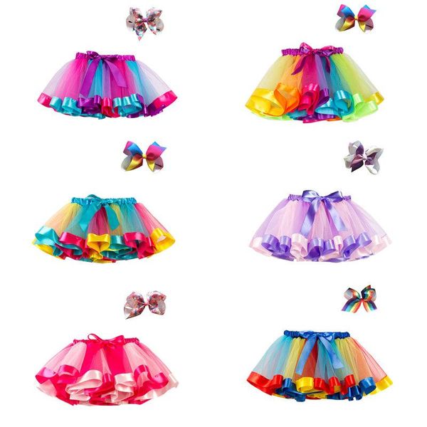 

skirts summer girl multilayer tutu skirt colorful princess mini children clothing petticoat rainbow pettiskirt girls bowknot, Blue