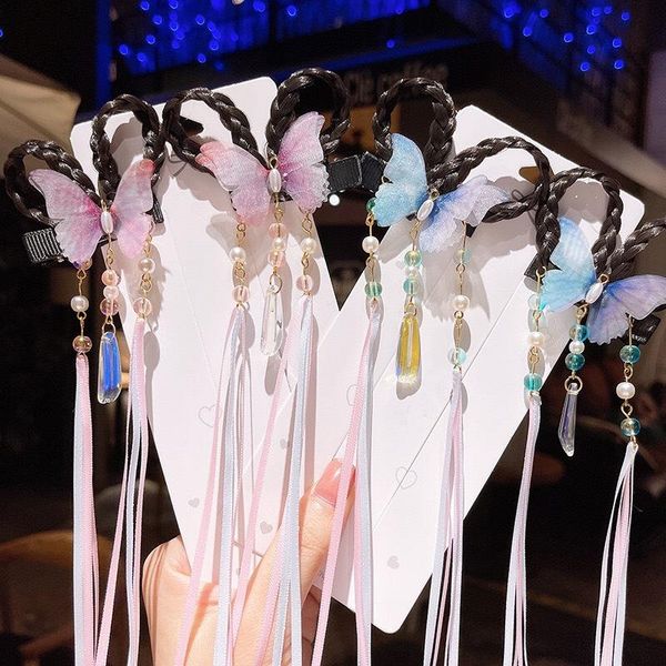 

hair accessories children's hanfu chinese style fake braid hairpin, Slivery;white
