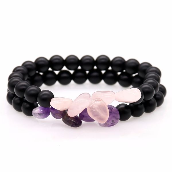 

natural stone black with purple crystal gravel bracelet for women jewelry gift,pink strand bracelets beaded, strands