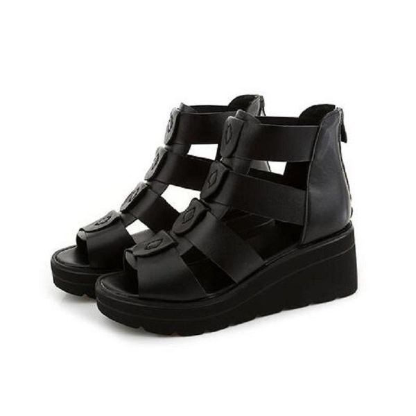 

luxury woman sandal shoes flat platform sandals women soft leather casual open toe gladiator wedges 1a49, Black
