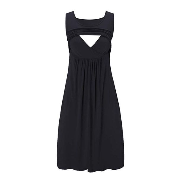 

maternity dresses plus size women pregnancy sleeveless ladies o-neck solid color casual dress vestidos, White