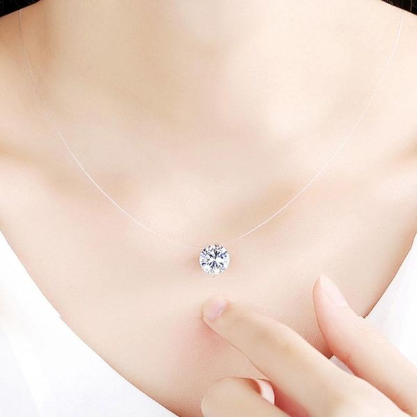 

chokers neck zircon women clavicle chain lady feminino collar 2021 choker invisible fish line crystal necklace pendants, Golden;silver