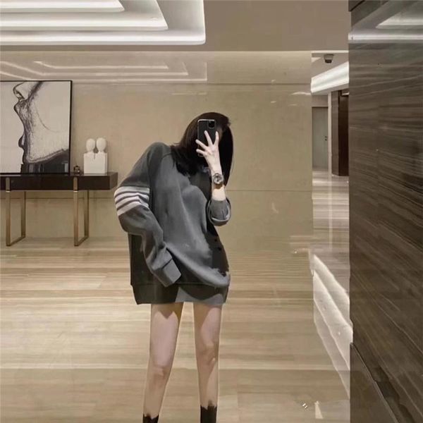 

hoodies bodyguard women's spring and autumn thin tb four bar long sleeve medium length loose korean bf round neck pullover, Black