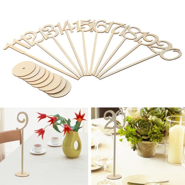 

party decoration 20pcs 1-20 wooden table numbers with holder base for wedding or home (wood color)